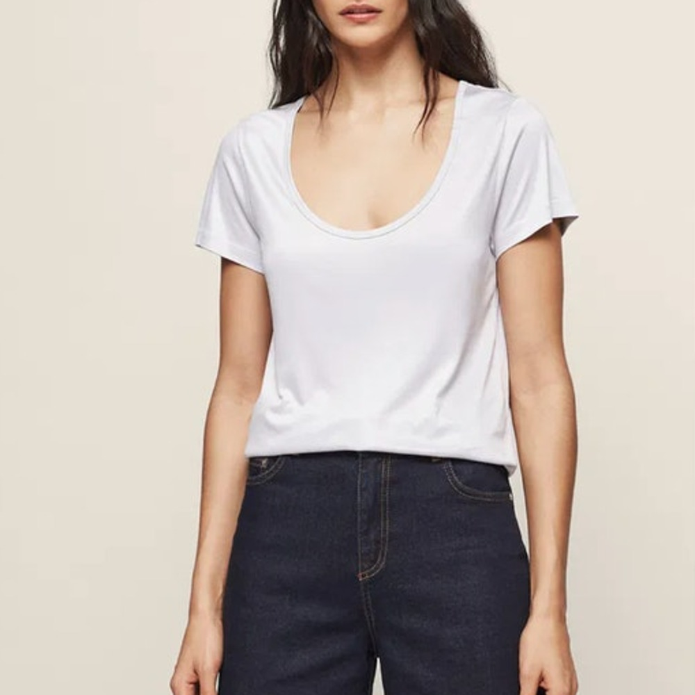 REISS Kelly Scoop-Neck T-Shirt Size S NEW Metallic Shiny Soft Gray